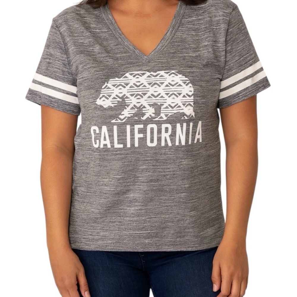Reflex Lrg California Bear Graphic V-Neck T-Shirt Life Is Out There Soft Heather
